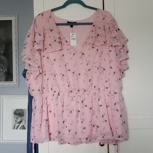 Lane Bryant Pink Floral Ruffled Blouse Sz 24